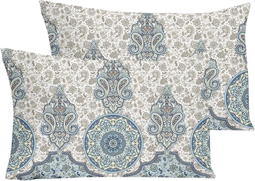 YIYEA Standard Pillow Cases Set Of 4 - 1800TC Double Brushed Microfiber, Hotel Luxury Embroidered, 20x26 Inches (Teal)