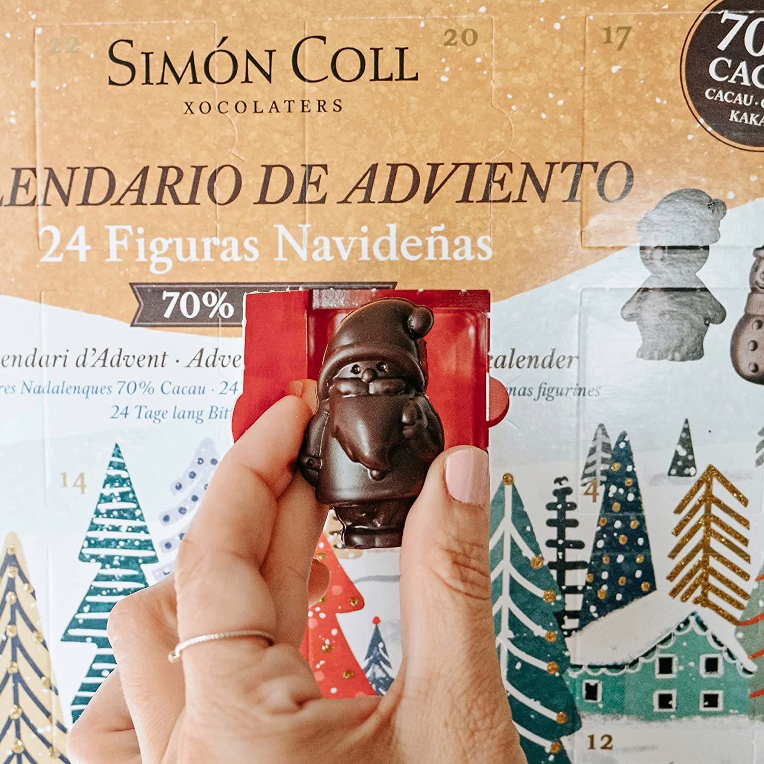 Simón Coll Calendario de Adviento Chocolate Negro 70% Cacao Figuras 3D 216gr 24 Chocolatinas