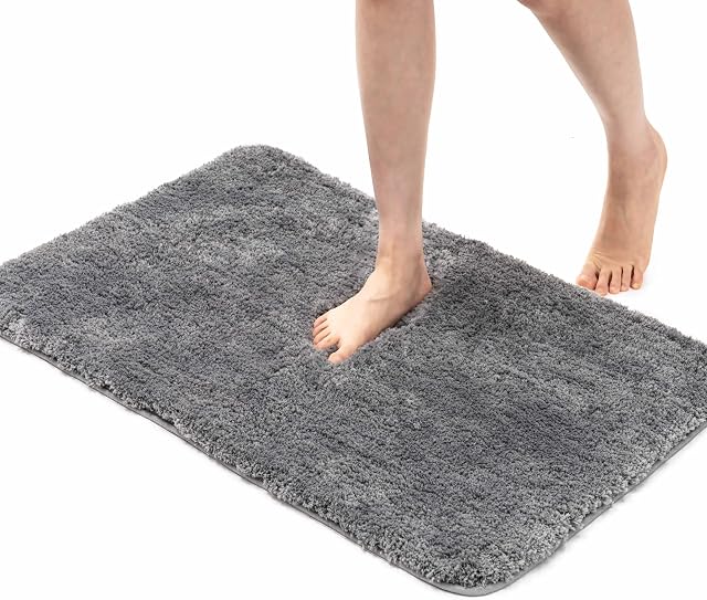 Amazon Brand - Umi Absorbent Bath Mat 50x80, Non Slip Bath Rug for Bathroom, Large Grey Bathroom Mat, Machine Washable Bathroom Rug, 50x80cm, Grey