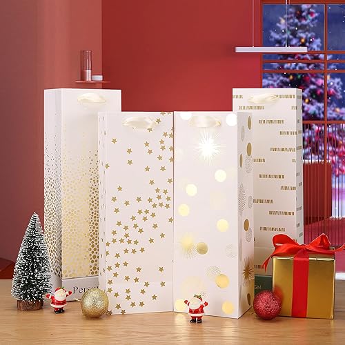 Miniatura 9 de Carnation Bolsas de vino, paquete de 12 bolsas de regalo de vino con pañuelo, bolsas de regalo de vino de lámina dorada para botellas de vino,