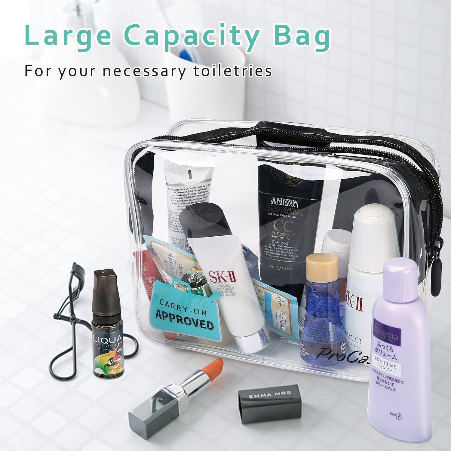 ProCase TSA Approved Clear Travel Toiletry Bag, Quart Size Zipper Organizer Airport Airline Compliant Bag Carry-On Luggage for Liquids Creams Gels 3-1-1 Kit (Set of 2, Large + Small)