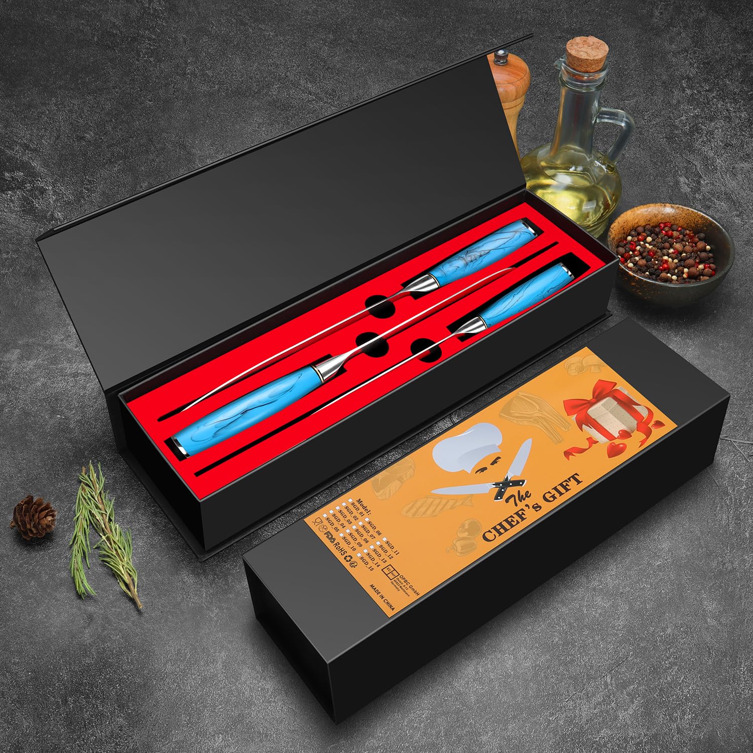 Home Safety Set Coltelli da Cucina 3 Pezzi, in 67 Strati di Acciaio Damascato Vg-10, Coltello da Cucina Professionali, Coltello Chef Manico Ergonomico in Resina Naturale, Confezione Regalo