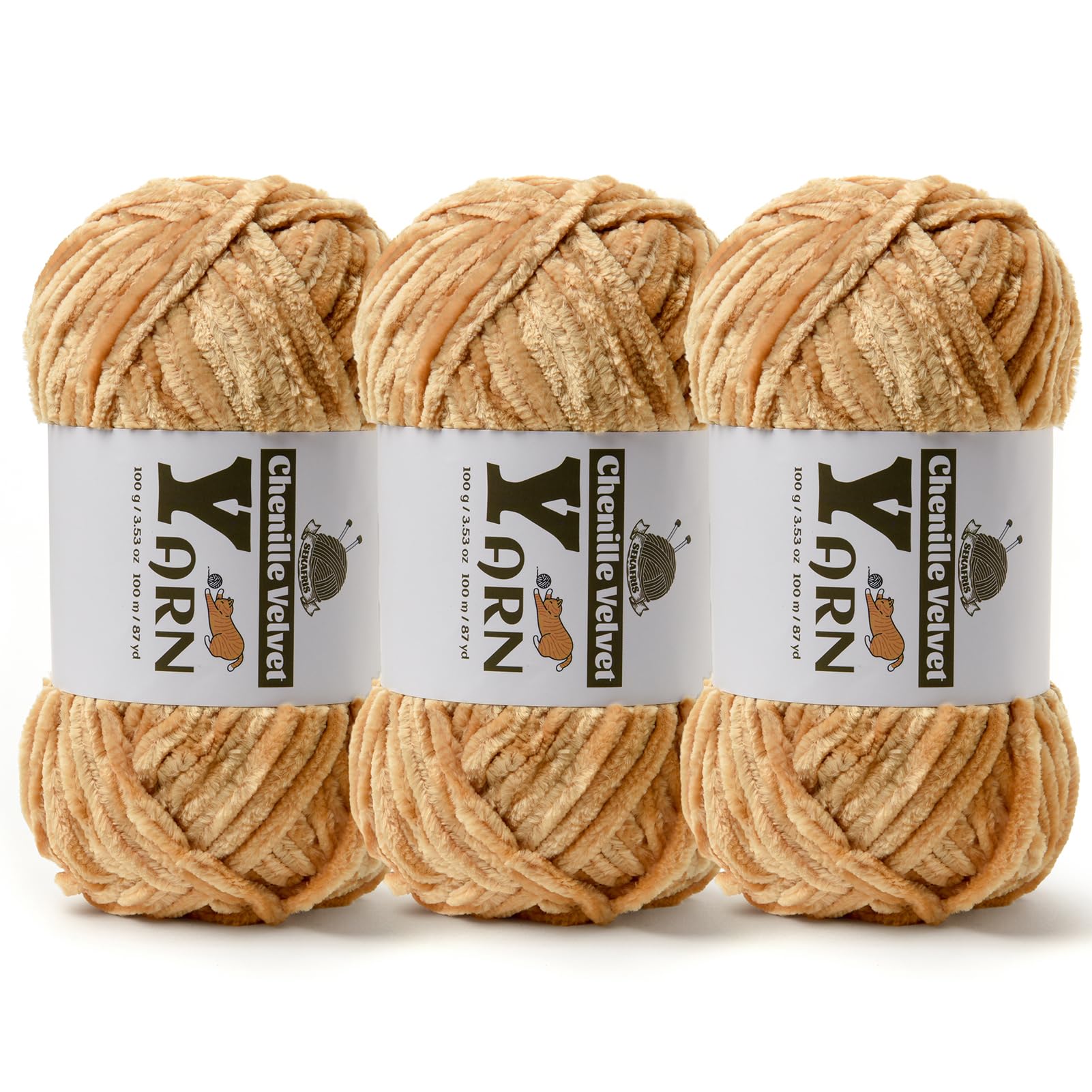 3 Pack Plush Chenille Chunky Yarn - Fluffy Velvet Yarn Crochet for Blanket Knitting and Crocheting - Soft Baby Yarns for Crocheting - Amigurumi