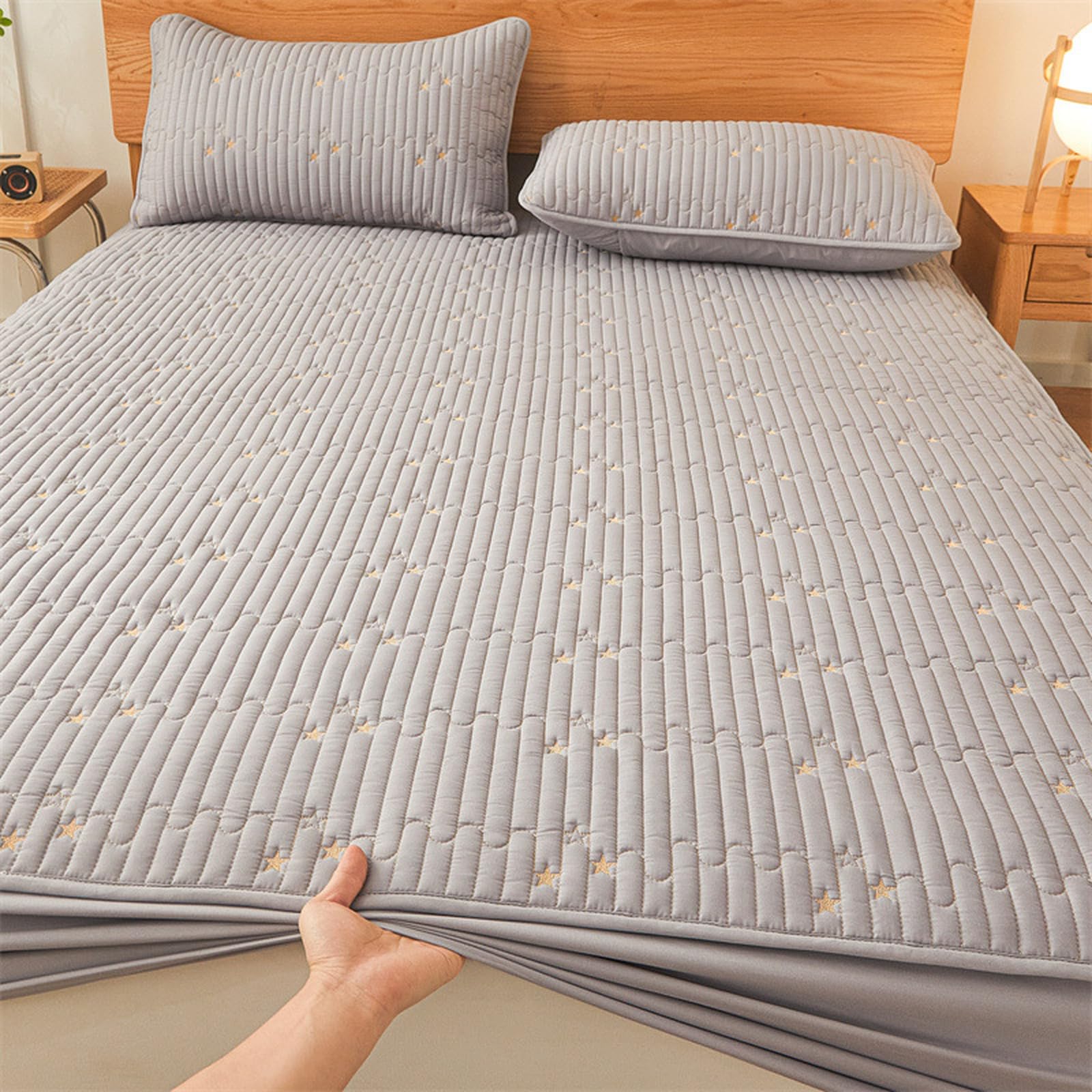 Sábana bajera impermeable de 180 x 200 + 30 cm, protector de colchón doble superabsorbente y transpirable