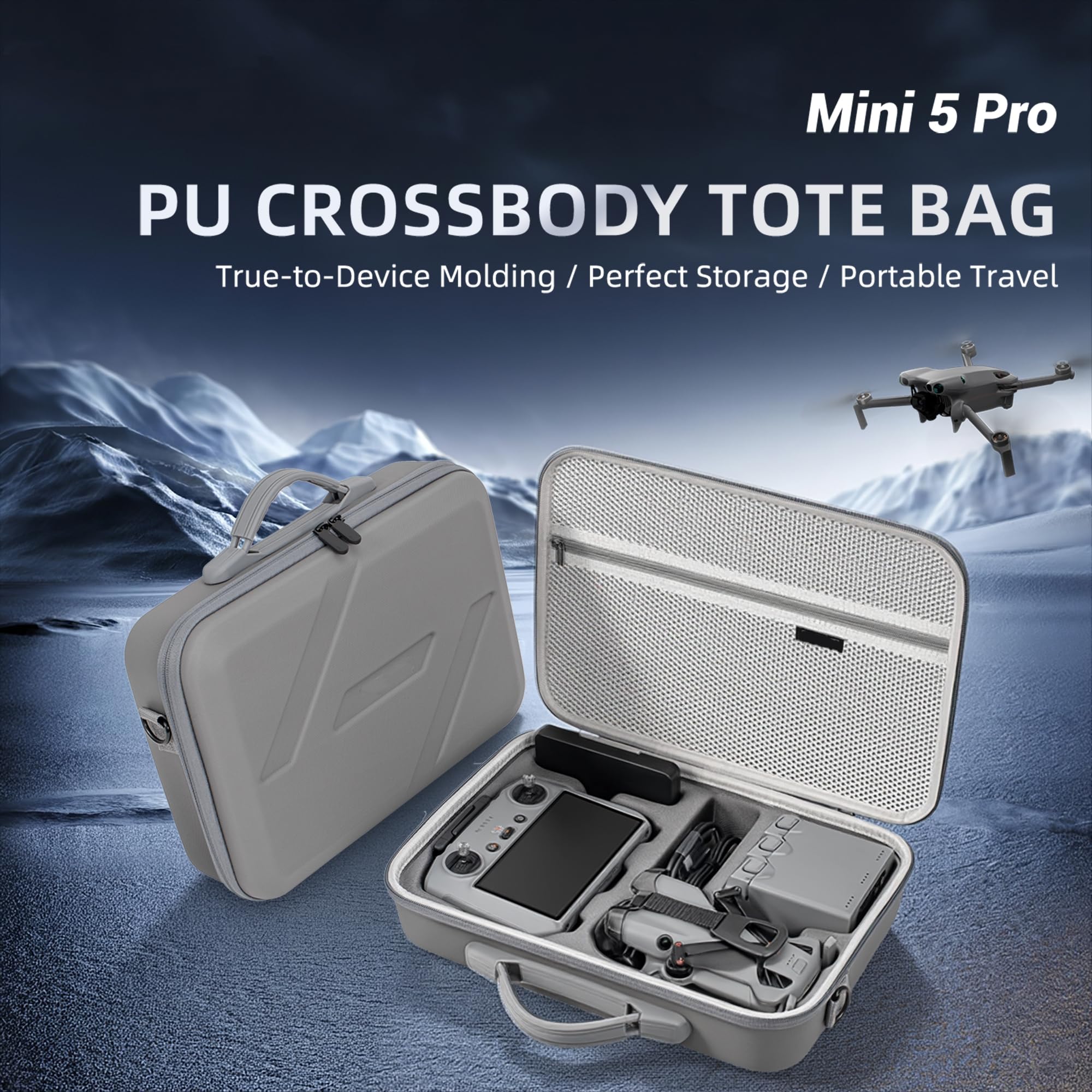 Futerał do DJI Mini 5 Pro, torba na ramię podróżna twarda obudowa podróżna torebka na pilot zdalnego sterowania RC 2, baterie, hub ładowania