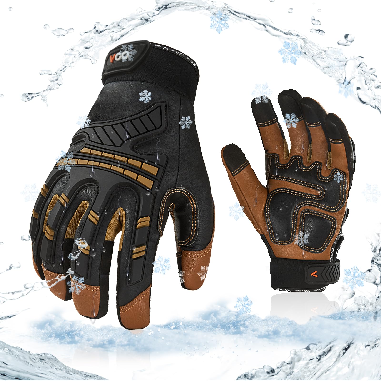 Vgo... 1 Paar Mechaniker-Handschuhe, wasserdichte Sicherheit-Arbeitshandschuhe für Kühllager oder Gefrierschrank, w/3M Thinsulate Futter, Anti-Impact, Anti-Vibration, 20℃/-4°F (GA8954FW)