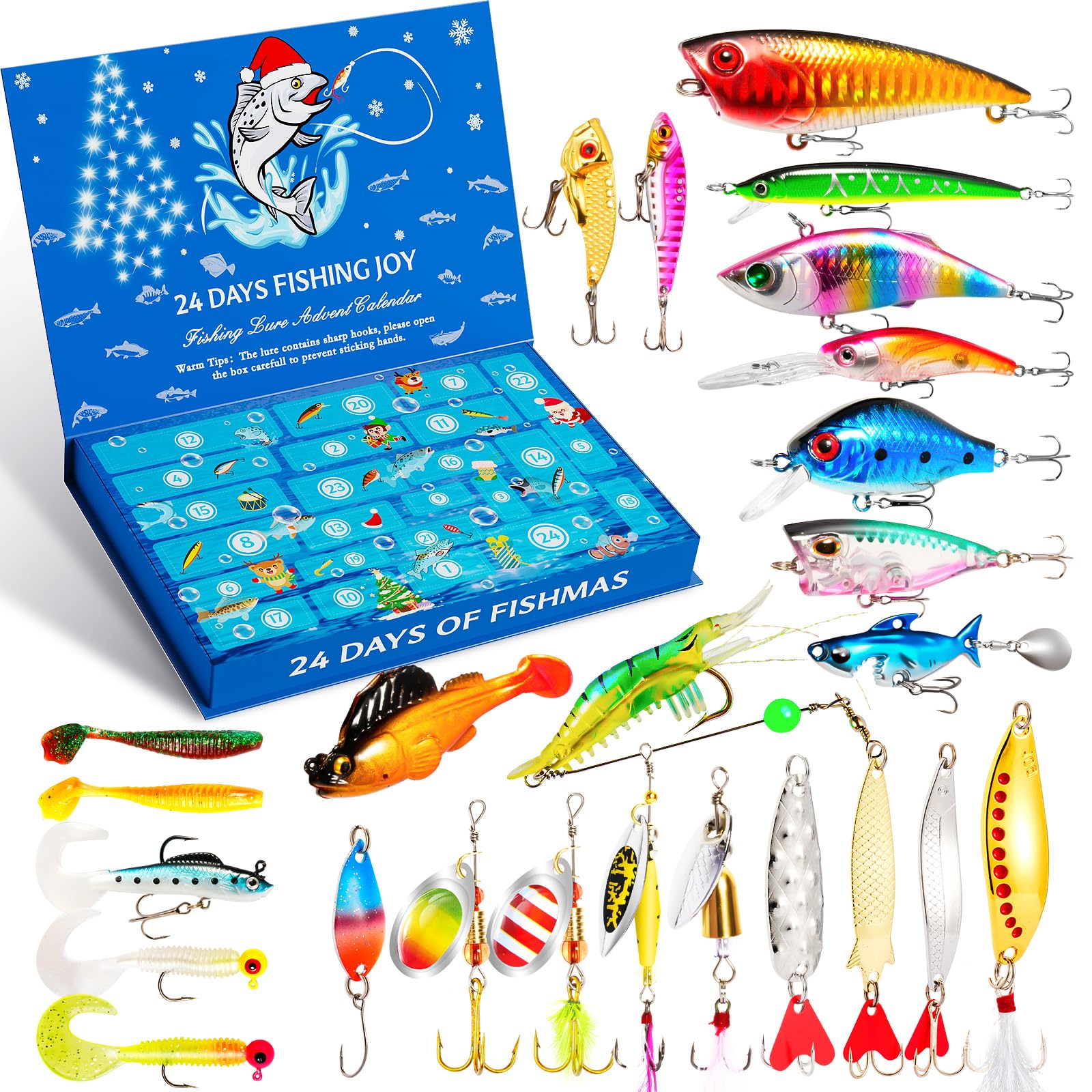 Fishing Advent Calendar 2025, 24 Days Christmas Gifts Countdown Lure Fishing Tackle Kit For Adult Men Teen, Fish Bait Set for Fisherman Boys Friends Boyfriends, Xmas Surprise Gift : Home & Kitchen