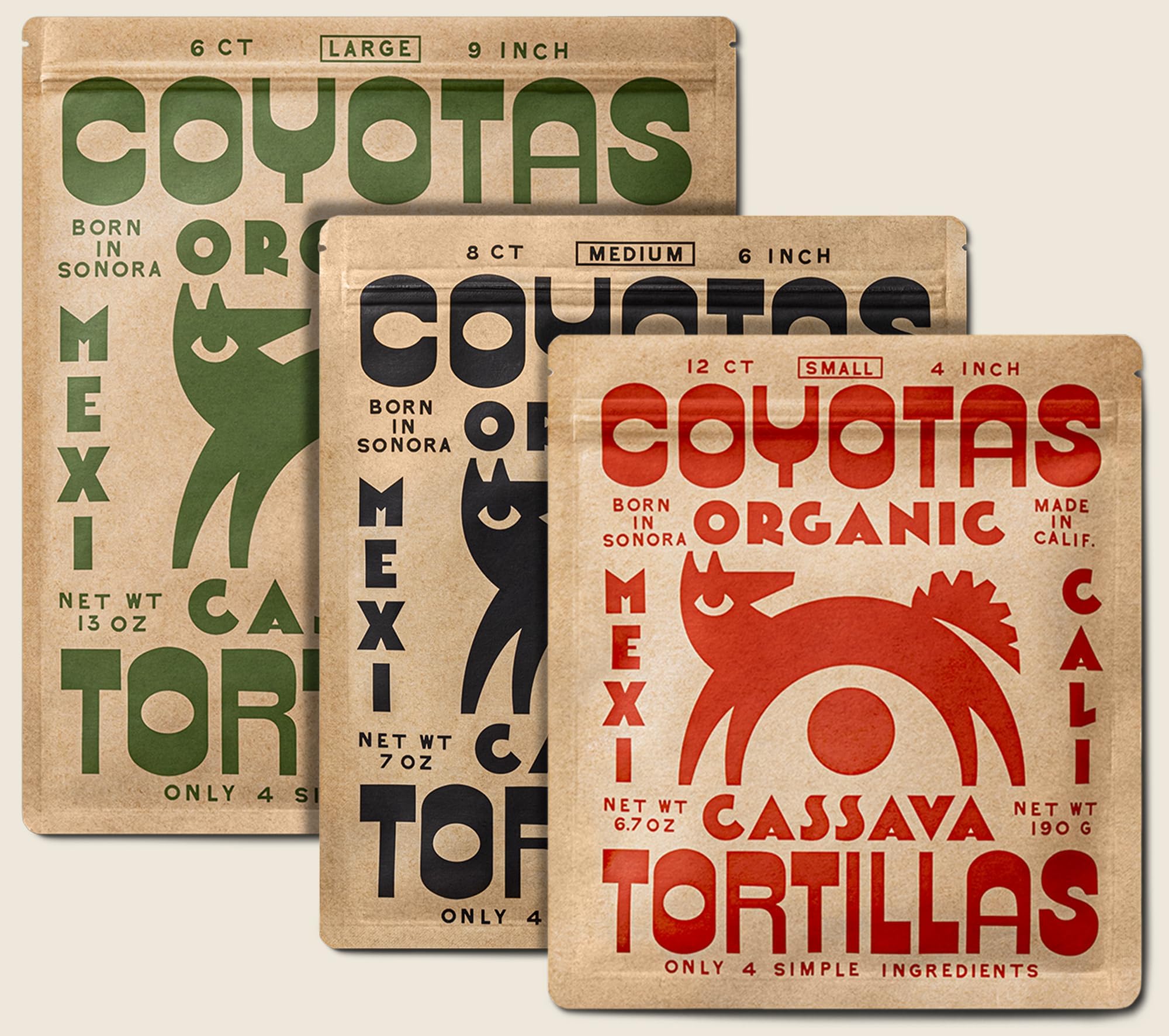 Coyotas - Cassava Tortillas Variety Pack - Street Tacos, Enchiladas, Quesadillas, Burritos - Small 4" (12ct), Medium 6" (8ct), Large 9" (6ct)