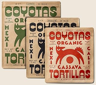 Coyotas - Cassava Tortillas Variety Pack - Street Tacos, Enchiladas, Quesadillas, Burritos - Small 4" (12ct), Medium 6" (8ct), Large 9" (6ct)