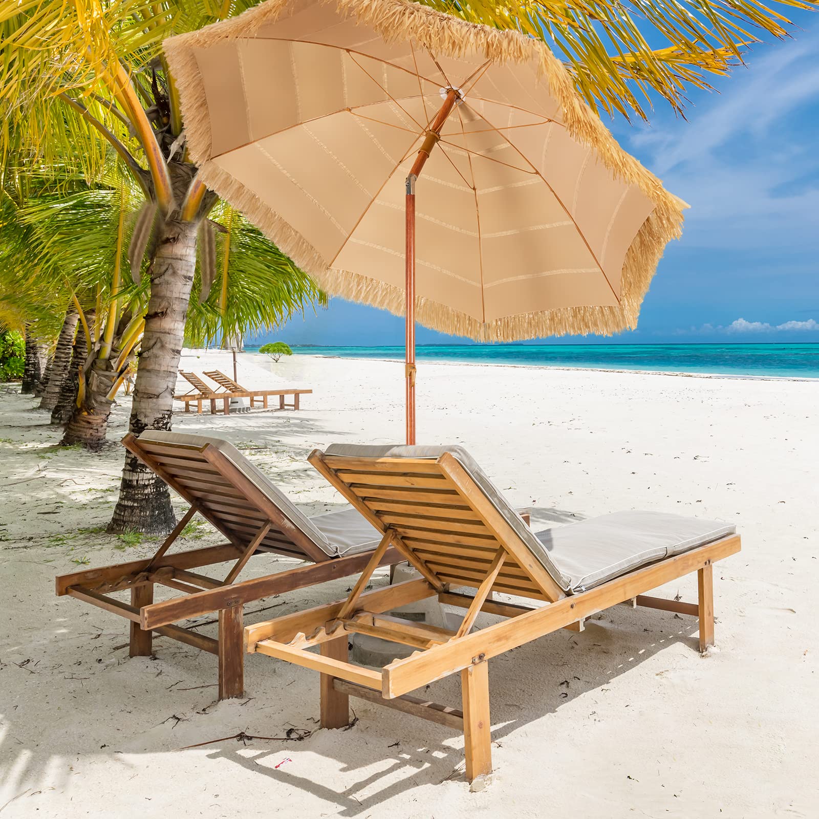 RELAX4LIFE Parasol Plage Hawaïen Inclinable Φ2M en Paille Tropicale