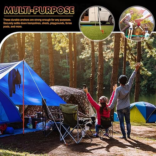 Miniatura 7 de Zhengmy Juego de 24 anclajes de tierra atornillados, estacas resistentes de 12 pulgadas para tienda de campaña con gancho de anclaje para trampolín,