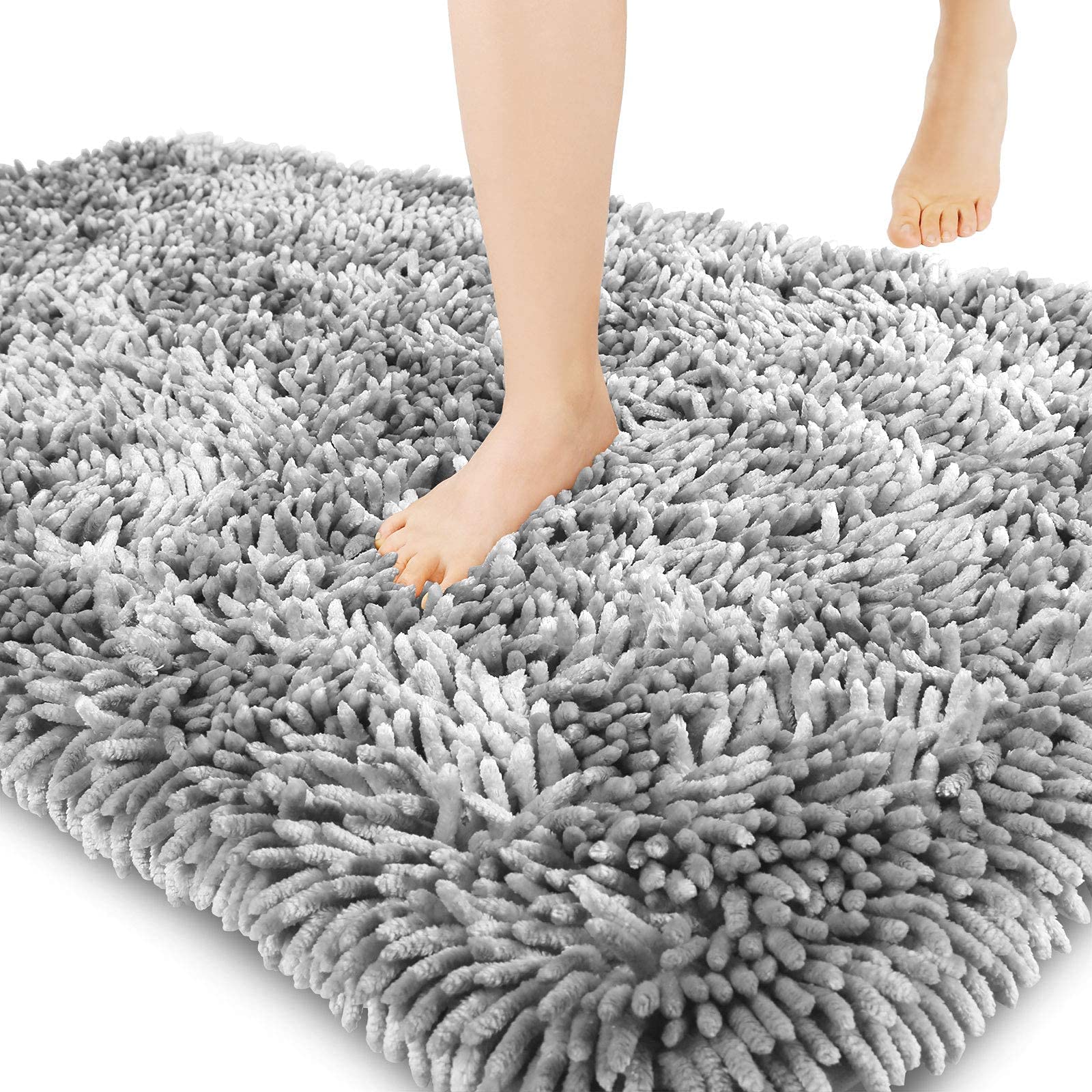 Yimobra Luxury Chenille Bath Mat, Extra Soft and Absorbent Shaggy Bathroom mats Non Slip, Machine Washble Dry, Plush Floor Carpet for Tub, Shower, and Bath Room, Light Grey, 92 x 61 cm โ image 1