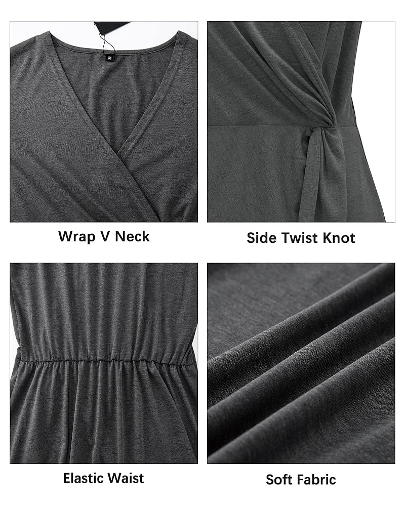 Arach&Cloz Womens Summer Wrap Shirts Short Sleeve V Neck