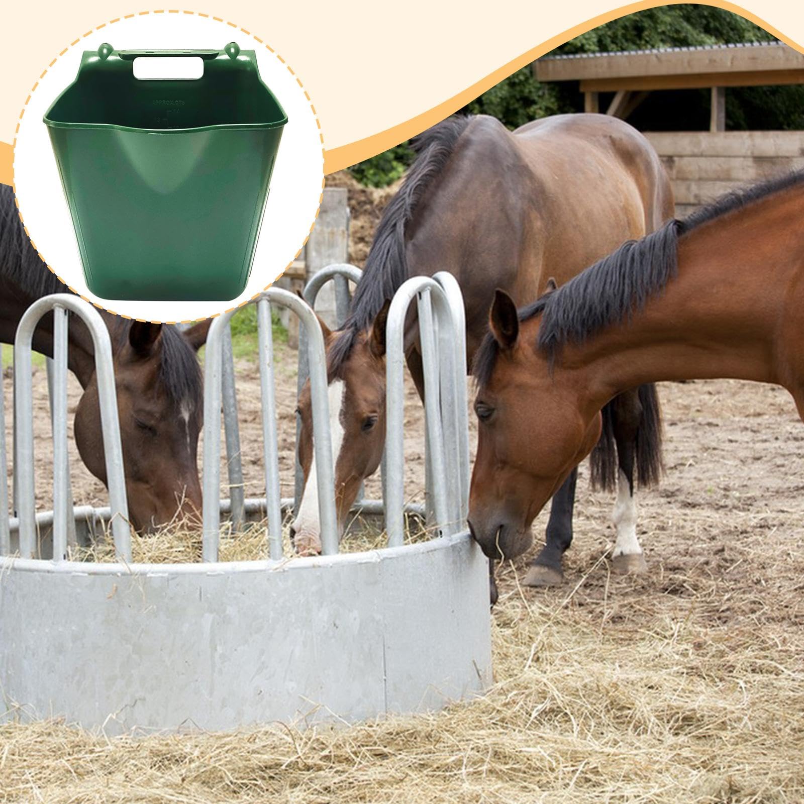 Cubeta para Caballos Cubo Colgante con Marcas de Medición Enganches Y Superficie Lisa Fabricada en PP Resistente Adecuada para Establos, 14l