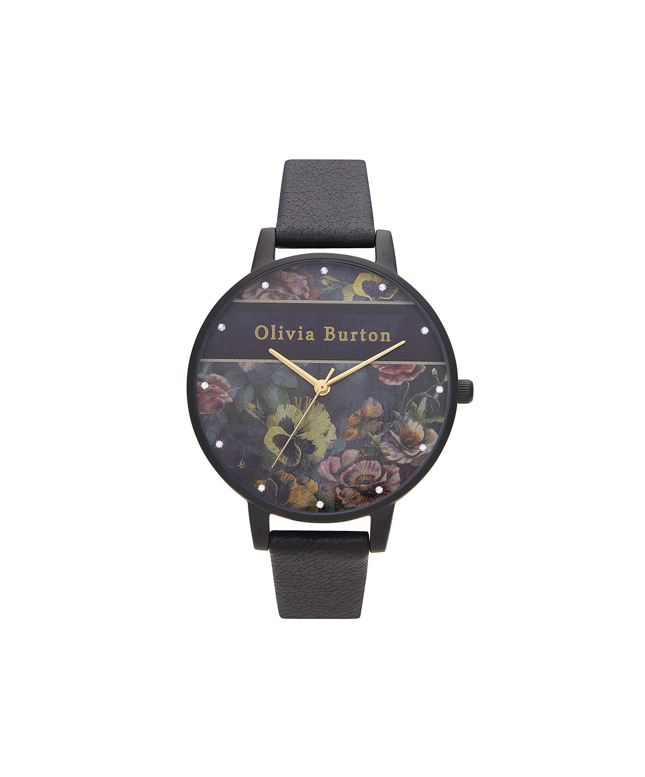 Olivia Burton Varsity Qtz Basic Black & Floral & Stone Round Dial Womens Watch|Black Leather Material|Black Color Band - OB16VS05 (B08X4PR114) Amazon Price History, Amazon Price Tracker