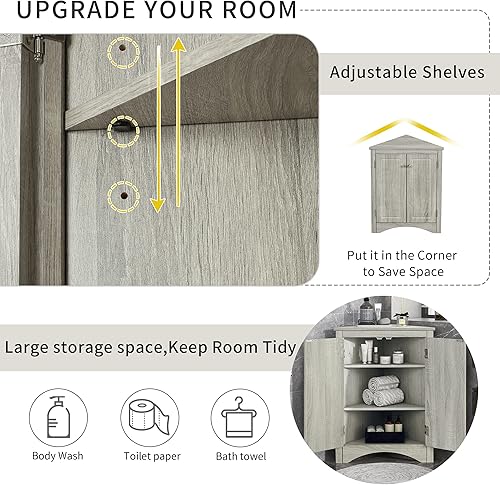 Miniatura 4 de Harper & Bright Designs Armario de almacenamiento esquinero, gabinete de almacenamiento de baño independiente de 31.5 pulgadas con doble puerta y