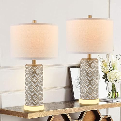 Kyrid Juego de 2 lámparas de mesa de poliéster de 24 pulgadas con control táctil de 3 vías con puertos USB y salida de CA, juego de lámparas de mesa