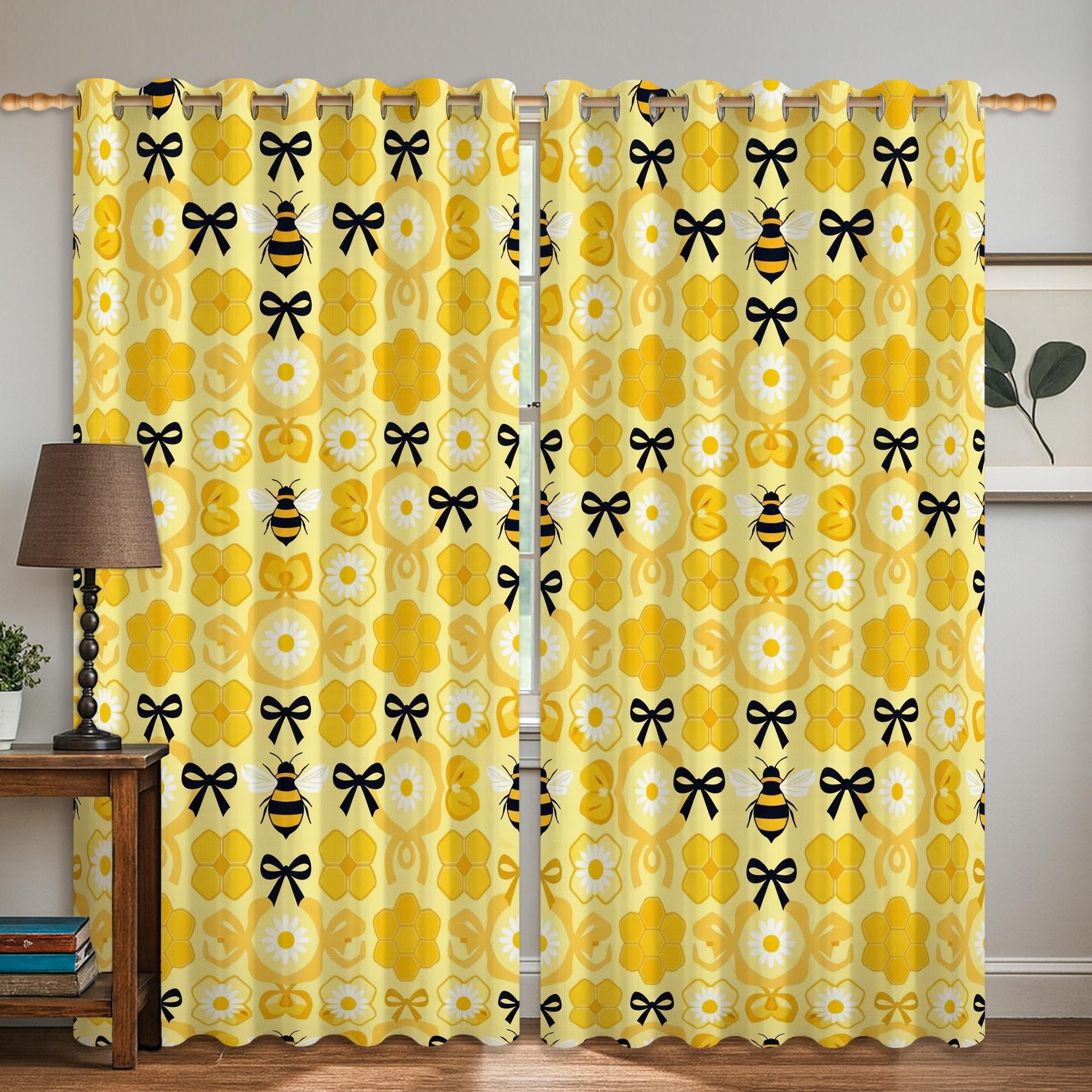 Rideaux occultants abeilles jaune nid d'abeille chambre à coucher