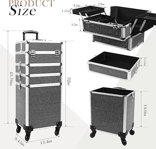 Miniatura 3 de Estuche de maquillaje profesional con ruedas, estuche de tren de maquillaje 5 en 1, carrito de maquillaje cosmético, estuche de cosmetología de