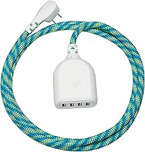 360 Electrical Habitat 4.8, 6 ft 4-Port USB Extension Cord, Durable Braided Casing, Mint Julep, 4.8A, USB Charger Cable, Power Strip USB Hub Charging Station for USB C, Iphone, Tablet, Android