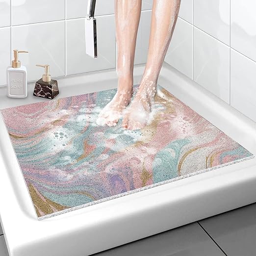 Marble Pattern Shower Bathtub Mat Non Slip, 24x24 Inch