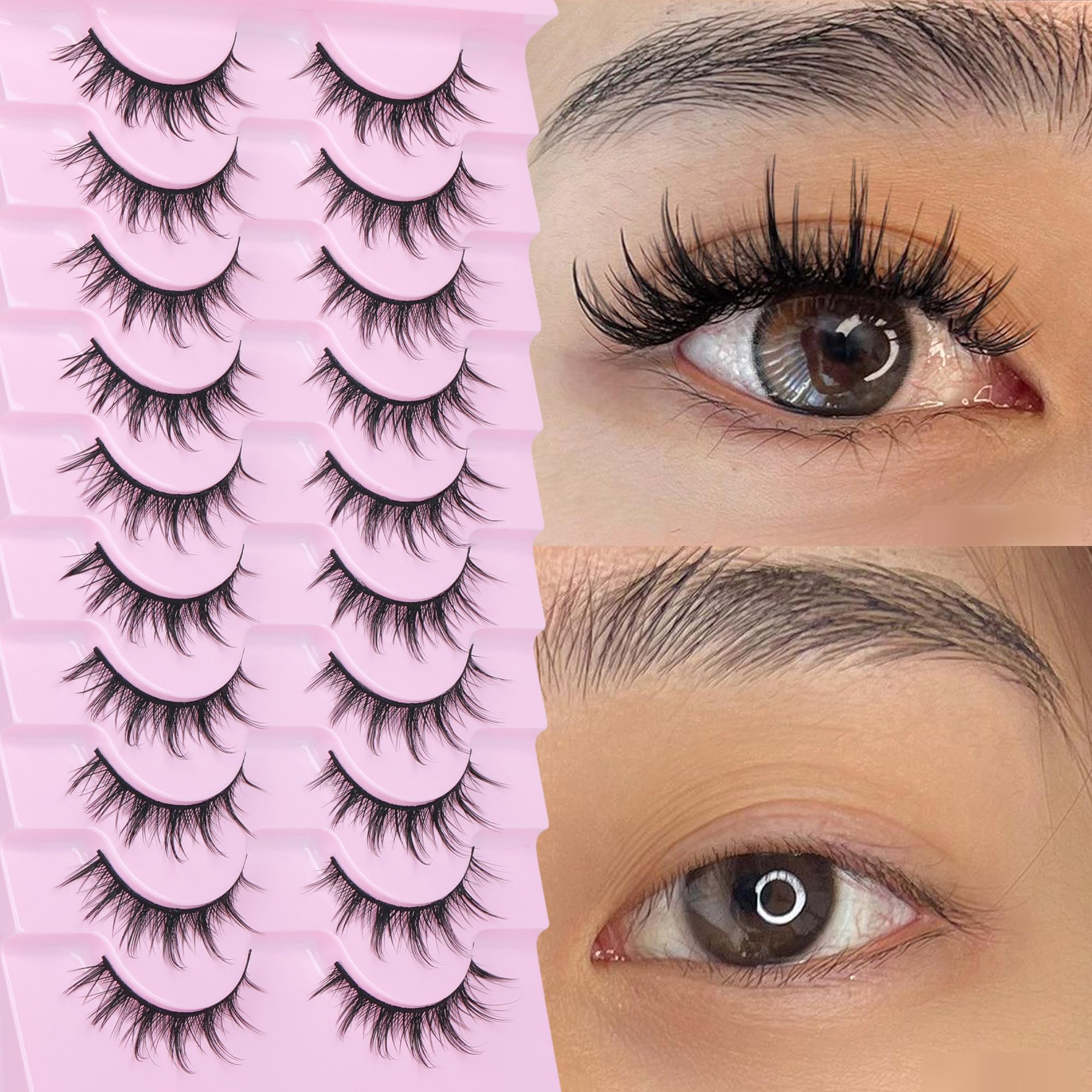 Manga Lashes Wispy Natural Look Faux Eyelashes 10 Pairs Asian 3D False Eyelashes 14 mm Cat Eye Lashes Pack