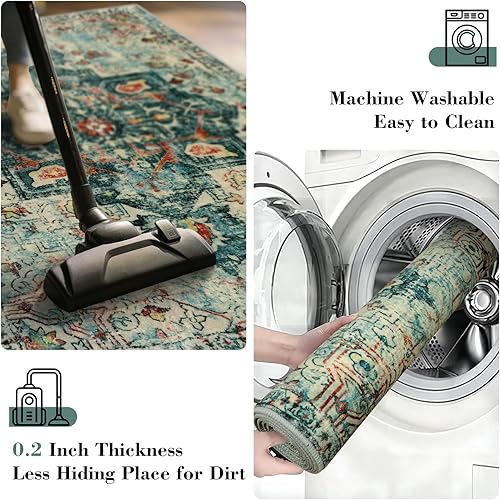 Miniatura 4 de Wonnitar Alfombra bohemia para baño, alfombra bohemia de cocina de 2 x 4.3 pulgadas, tapete lavable para cuarto de servicio, entrada,