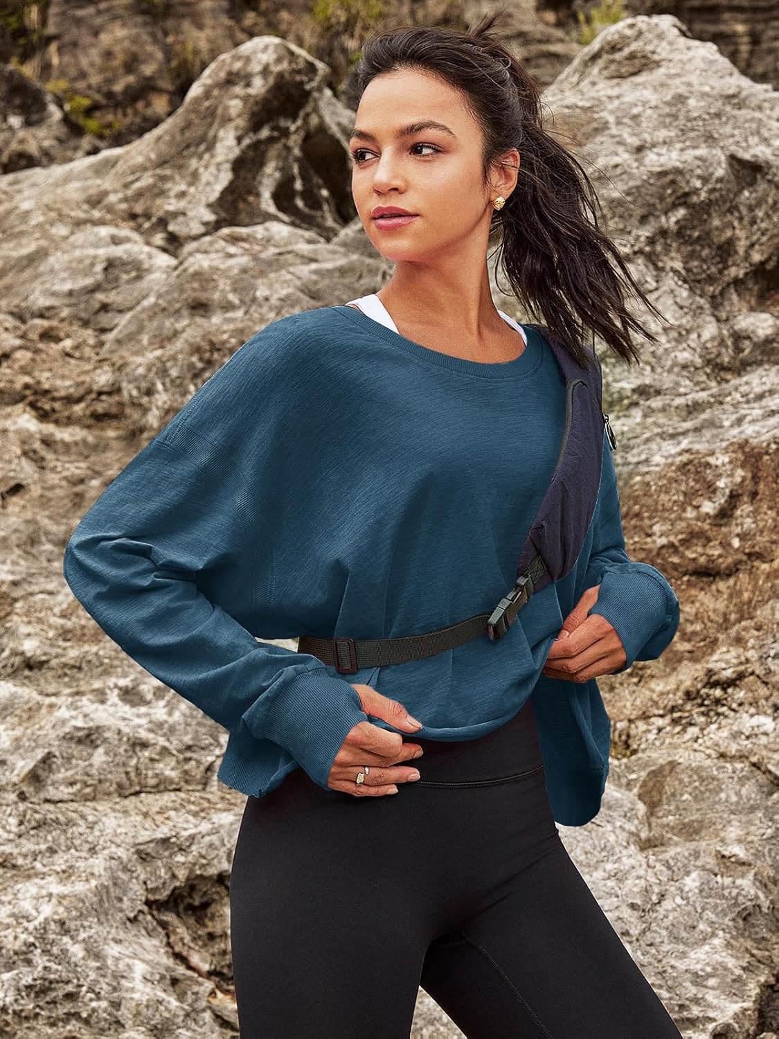 Size M....Panadila Womens Open Back Workout Top Long Sleeve Athletic Shirts Casual Crop Running Tee Y2k Yoga