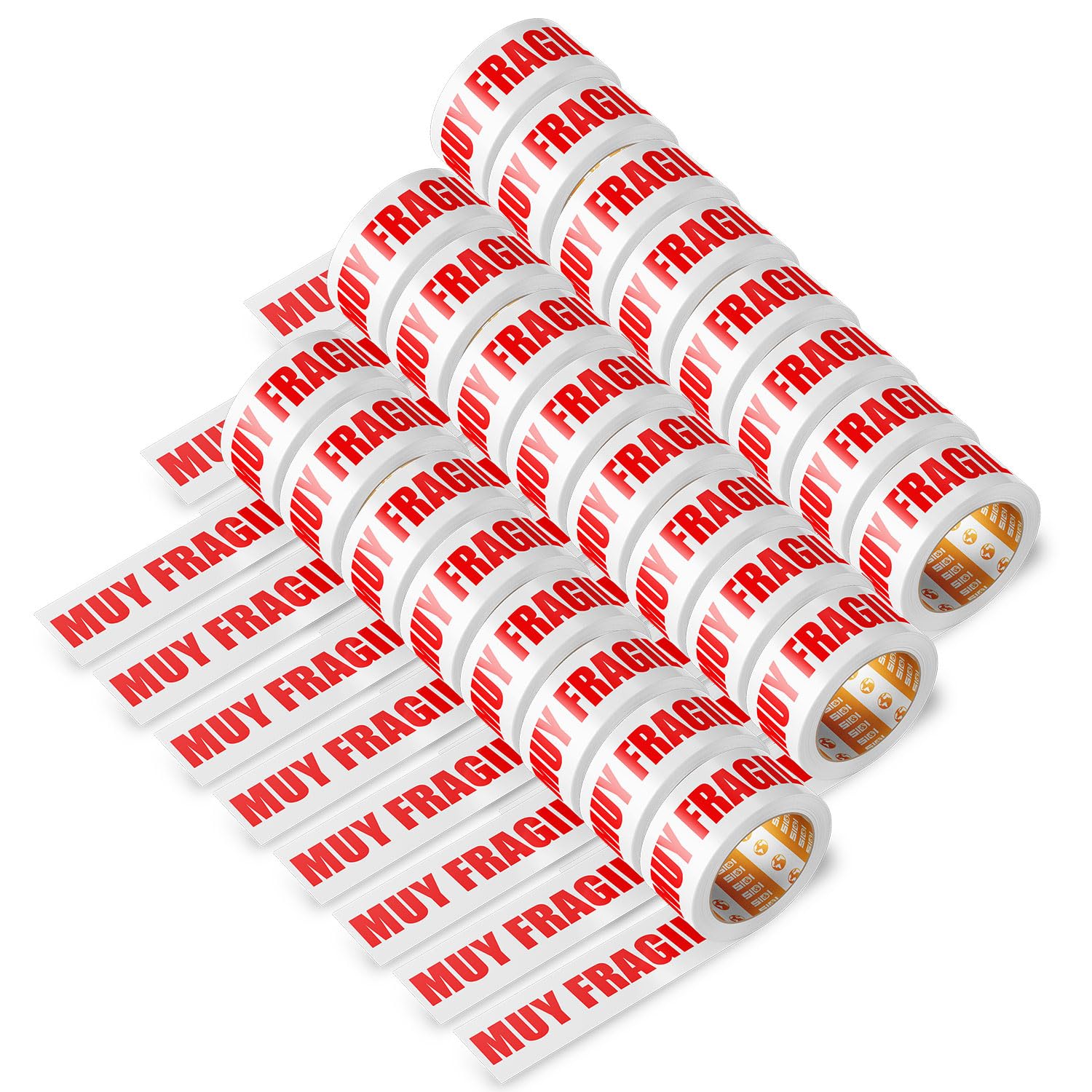 Cinta de Embalar, Cinta Adhesiva Blanca con Texto "MUY FRAGIL" en rojo, Cinta de Embalaje para Cajas Mudanza y de Envío, Transporta Cajas de Forma Segura, Cinta de Embalar 48mm x 132m - SIDI (24 uds)