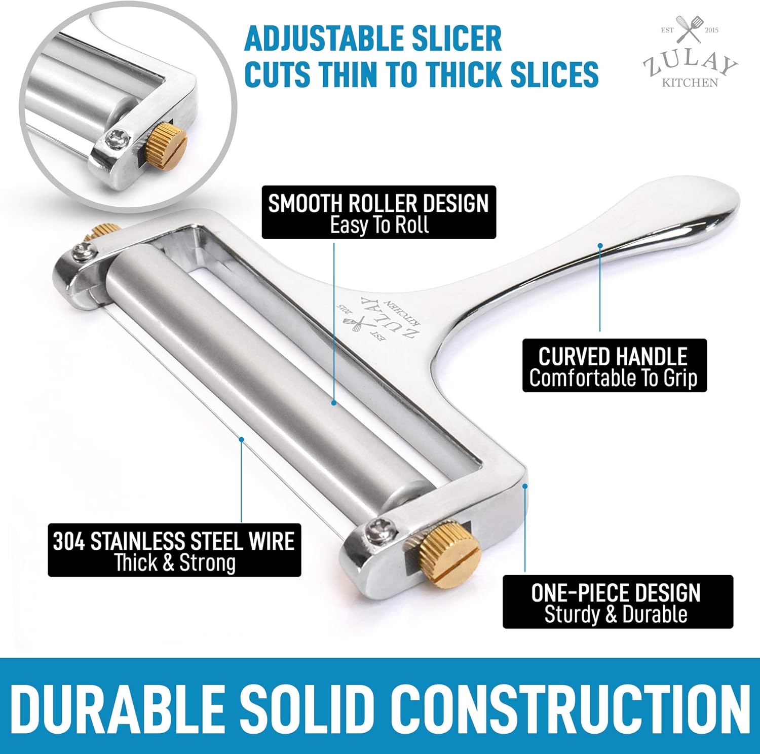 Zulay Cheese Slicer with Adjustable Thickness Heavy Duty Stainless