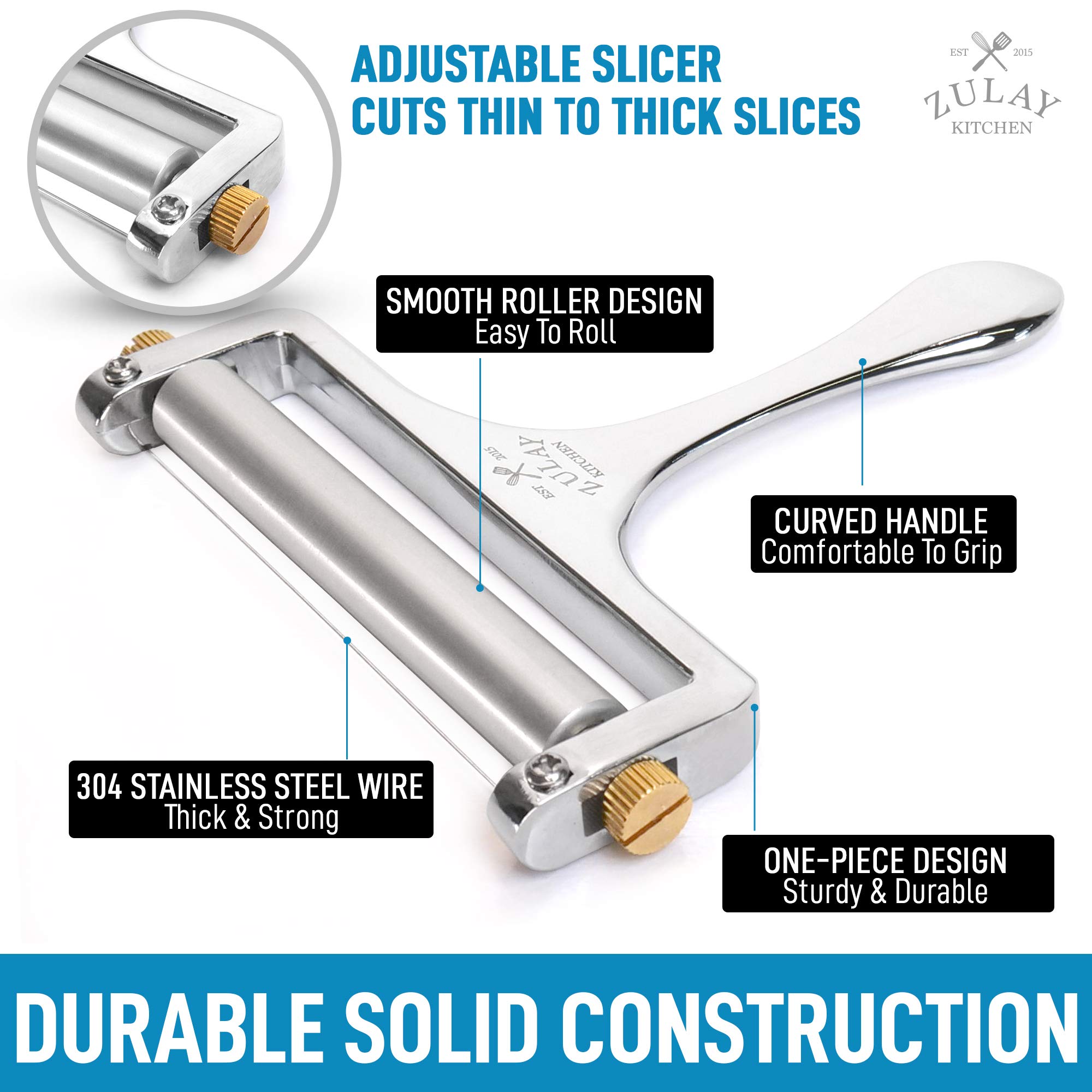Buy Zulay Cheese Slicer With Adjustable Thickness Wire Cheese Slicer For Mozzarella Cheese
