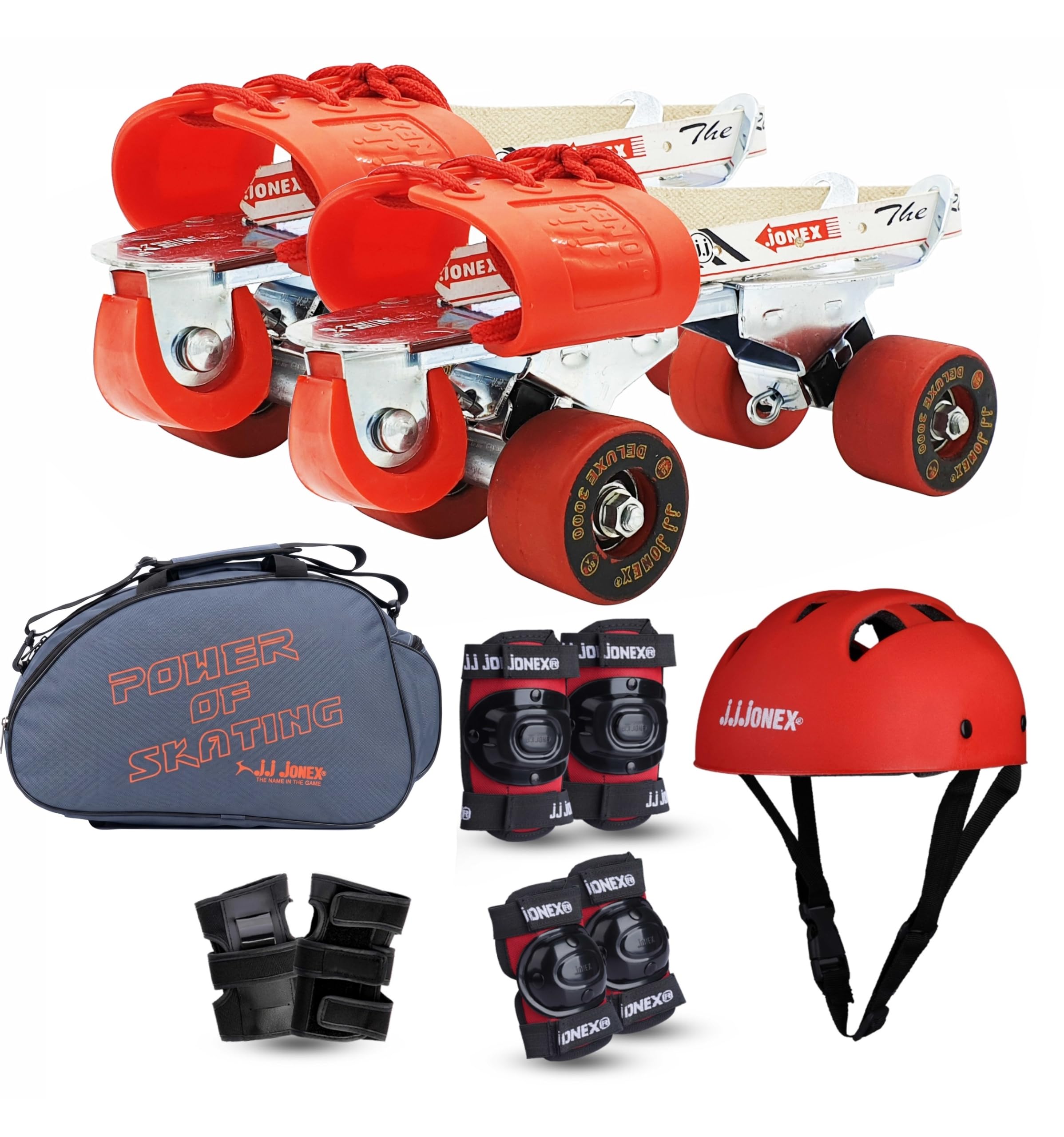 Jonex Unisex Deluxe Adjustable Roller Skates Combo (Skates + Helmet + Knee + Wrist + Elbow Guards and Skating Bag) - for Senior Age Groups 7 to 12 Years | Academy and School Level Skating, Red-image-10