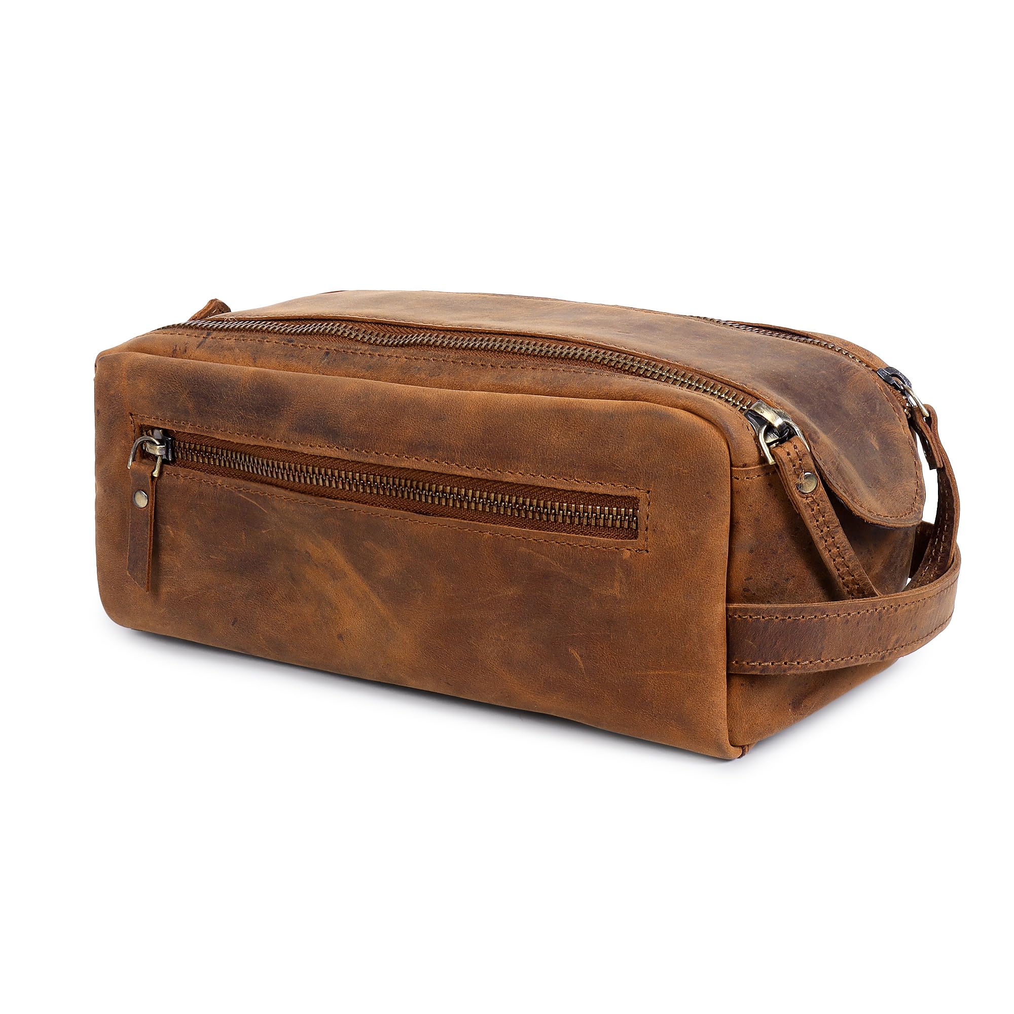 TRISKY Neceser de piel de búfalo para hombres y mujeres, Marrón, M, Neceser