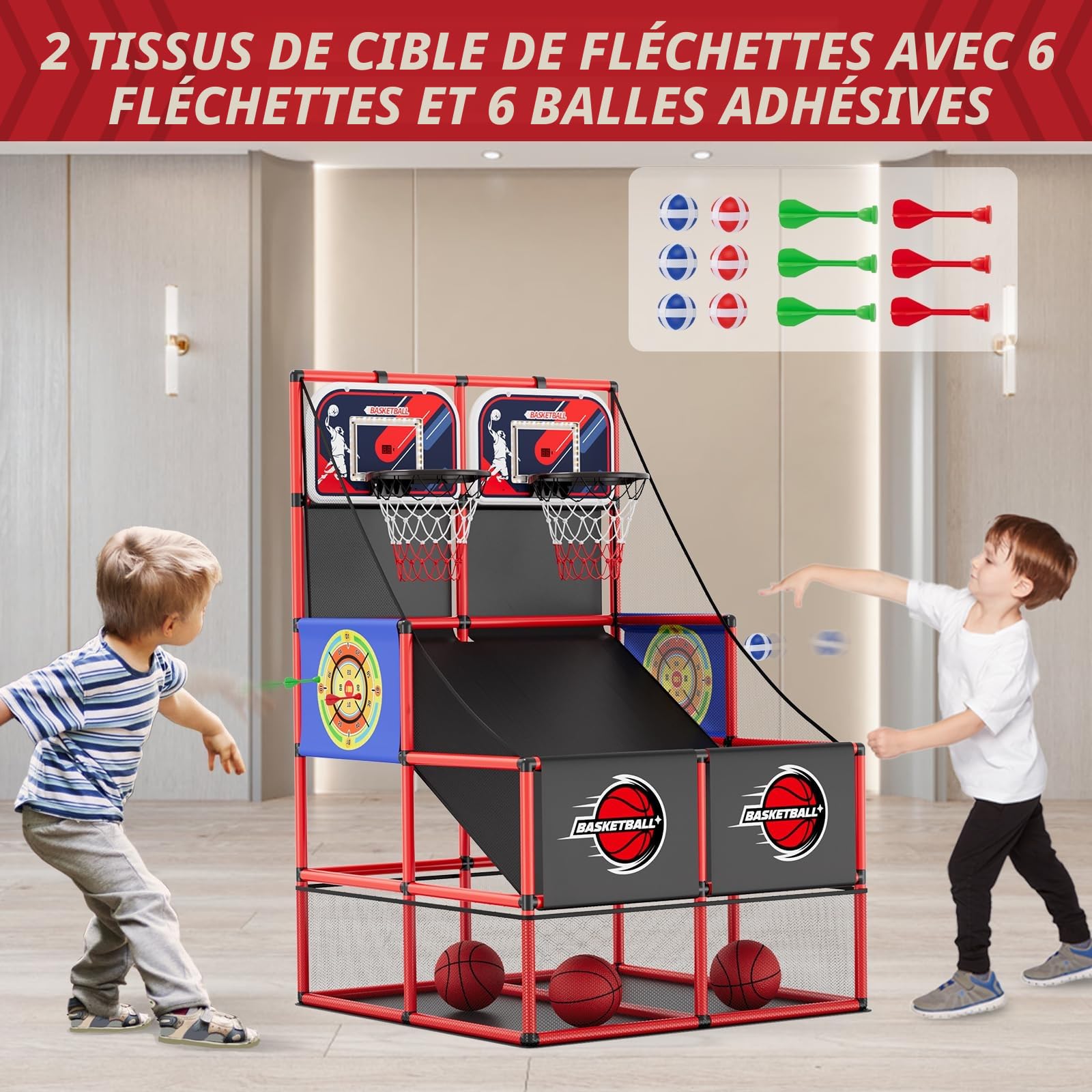 HYES 3 en 1 Jeux de Basketball Arcade Dual Shot pour Enfants avec 2 Fléchettes/Tableau de Bord électronique/Iumière LED, Panier de Basketball pour 2 Joueurs l'intérieur et l'extérieur