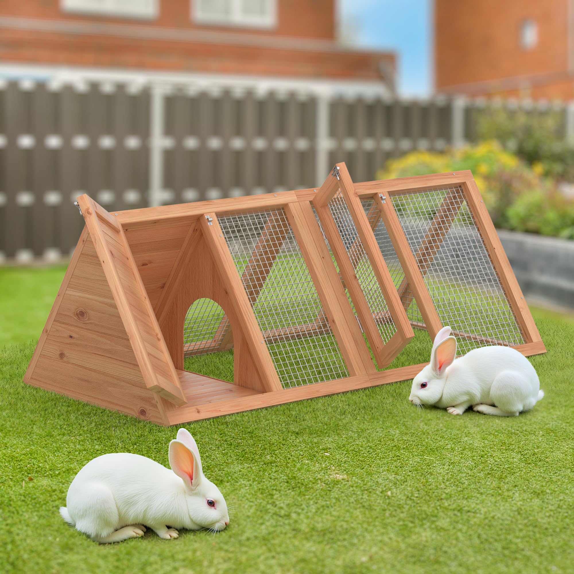 Outdoor Rabbit House Bunny Chicken Coop Wooden Small Animals Quail Cage Hamster Pet Run Cage Poultry Hutch with 2 Doors (46")