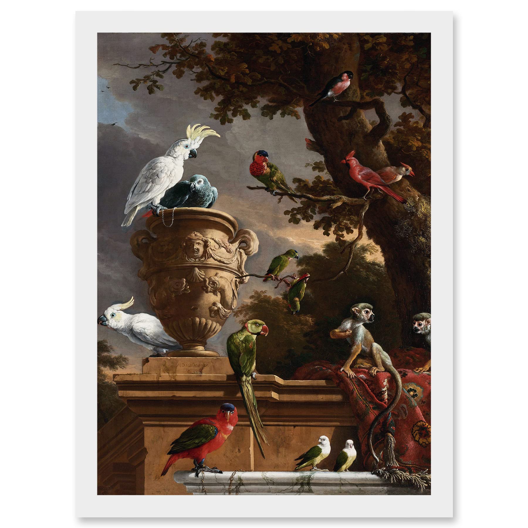 Artery8 Hondecoeter Menagerie Exotic Birds Parrots Painting Artwork Framed Wall Art Print A4