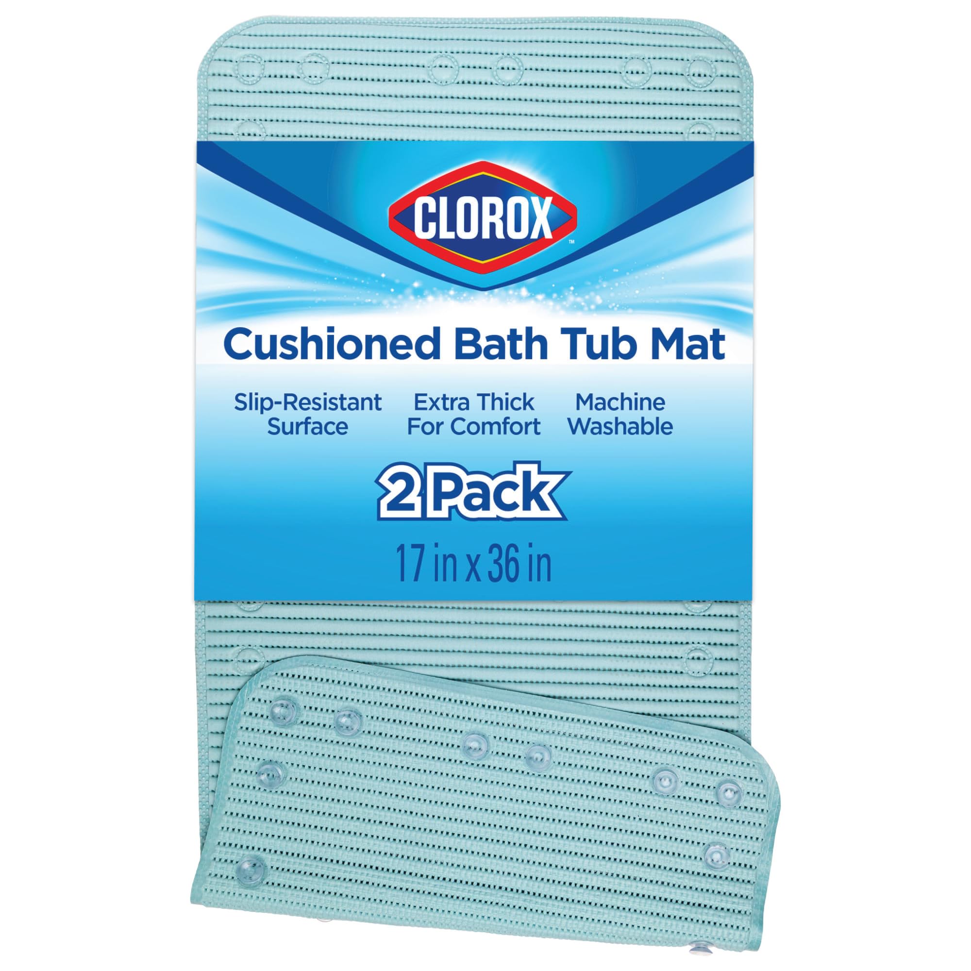 Duck Brand Clorox Bath Mat for Tubs in Sky Blue 2-Pack