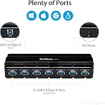 StarTech.com 7 Port USB 3.0 Hub - Desktop USB Hub with Power Adapter - USB 3 Hub - Seven Port USB3 Hub - Black (ST7300USB3B) | Seven downstream ports on one side, Hot-swap, No drivers, Per-port overload protection