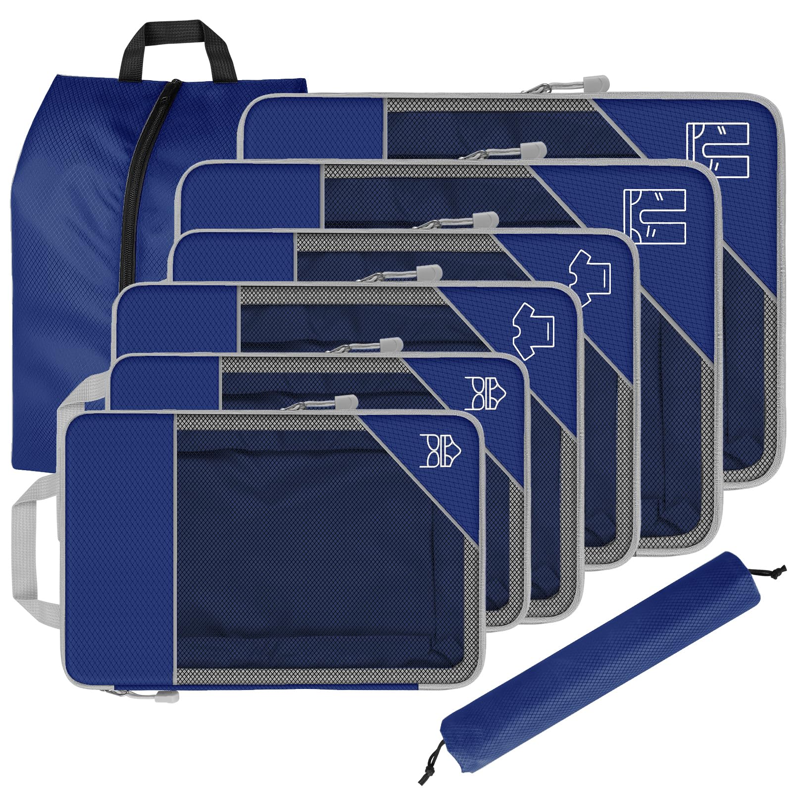 8 Set Compression Packing Cubes for Travel, Expandable Luggage Organizer with Shoe Bag & Laundry Bag - Lightweight Suitcase & Backpack Travel