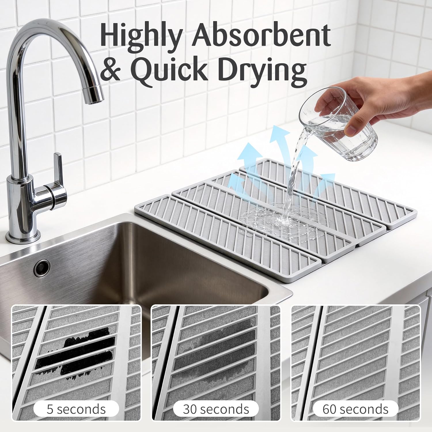 Stone Drying Mat for Kitchen Counter, Quick-Dry & Non-Slip Dish Drying Pad with Absorbent Design,19.9x15.2 Inch Foldabe Stone Dish Drying Mat for Bathroom and Countertop.(Light Grey）