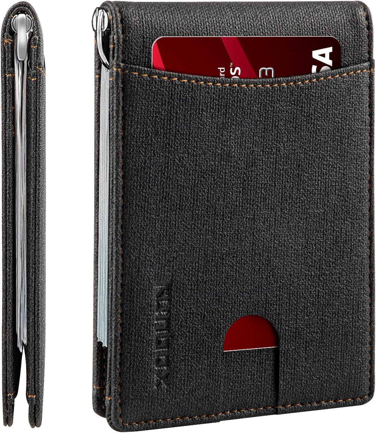 RUNBOX 本革 スリムウォレット 男性用 RFIDブロック 二つ折り ミニマ