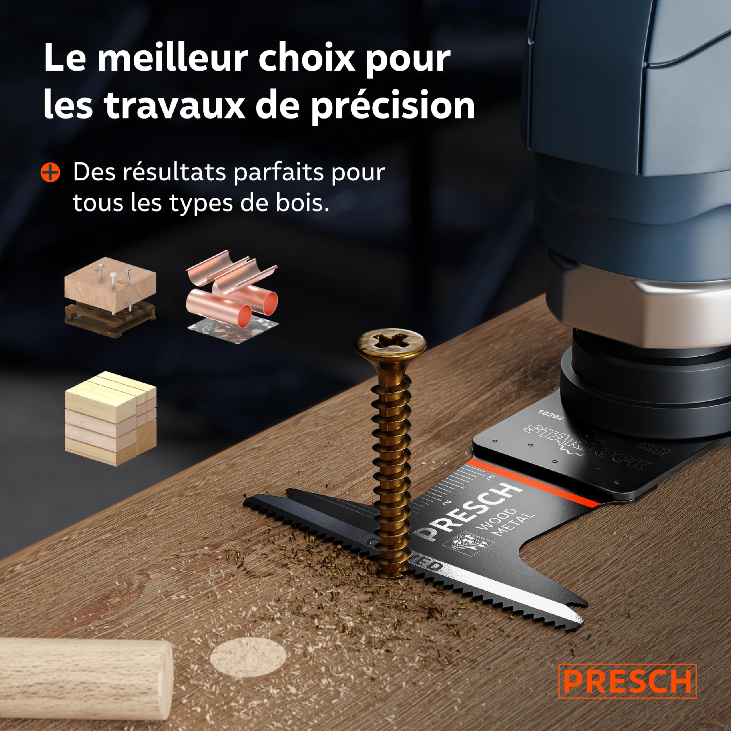 Presch Lame Scie Oscillante Bois et Métal 40x65mm - Lame Starlock pour changement sans outil - Dents BI pointues & design Curved-Tec pour résultats précis - Lame Outil Multifonction