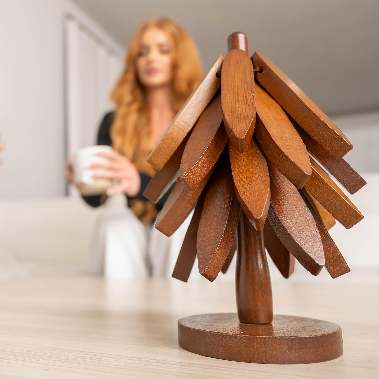 Tree Shaped Wooden Trivets for Hot Dishes, Pots & Pans - Hot Pads | Heat-resistant countertop protection, compact folding tree design, natural wood kitchen decor, dining table gift set