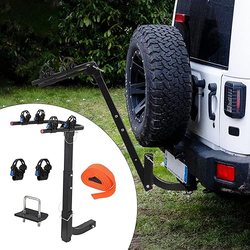 Miniatura 6 de Soporte para 2 bicicletas para coches, portabicicletas plegable para automóvil, SUV, RV, portabicicletas con estabilizador, correas de goma,