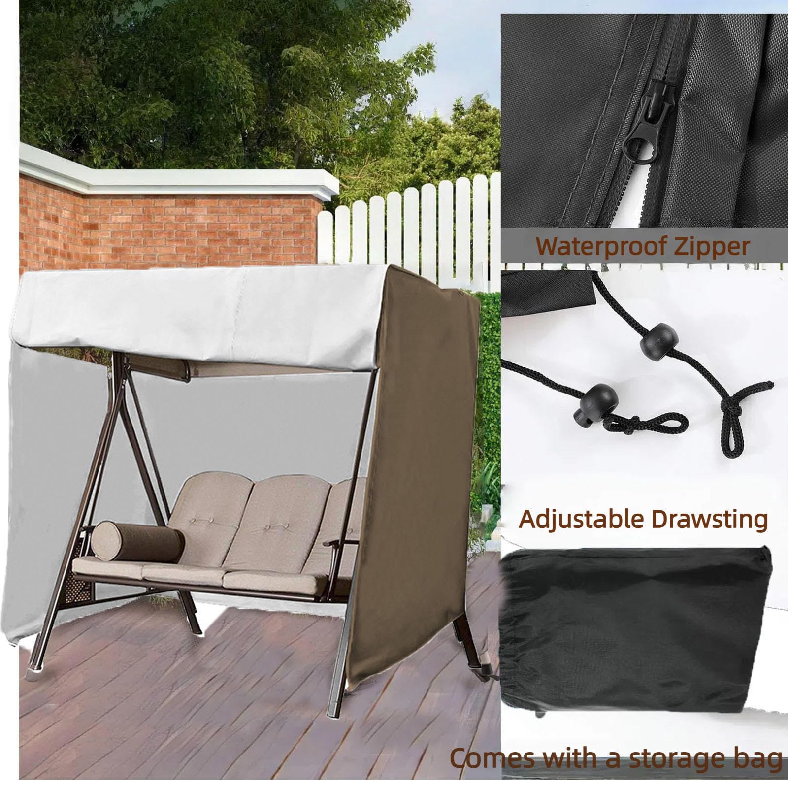 Wodoodporny pokrowiec na huśtawkę na patio, na 3-osobową, 210D, ochrona na każdą pogodę, pokrowiec na meble ogrodowe i patio, szary, 223 x 152 x 183 cm