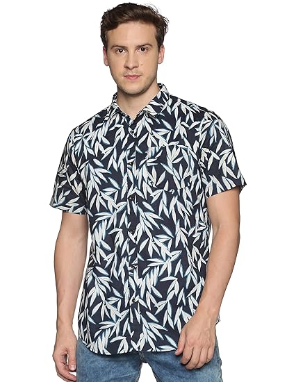 Tusok Men Short Sleeve Cotton Shirt Casual Hawaiian Aloha Flower Floral Leaf Party Beach Vacation Printed White Black Blue