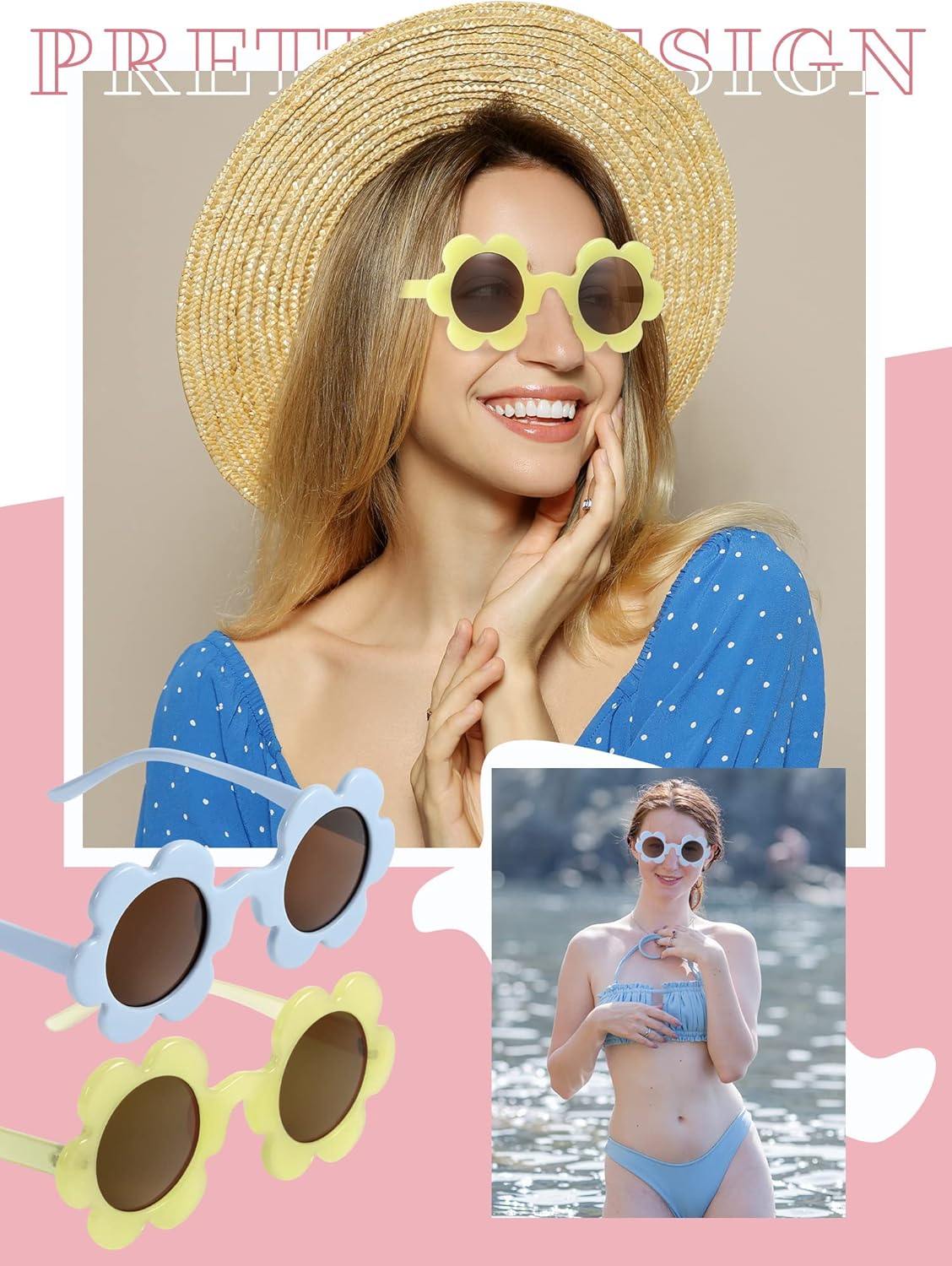 Kanayu 6 Pairs 5.71 Inch Adults Flower Sunglasses Summer Round UV Protection Flower Glasses Colorful Eyewear for Women Men - Image 4