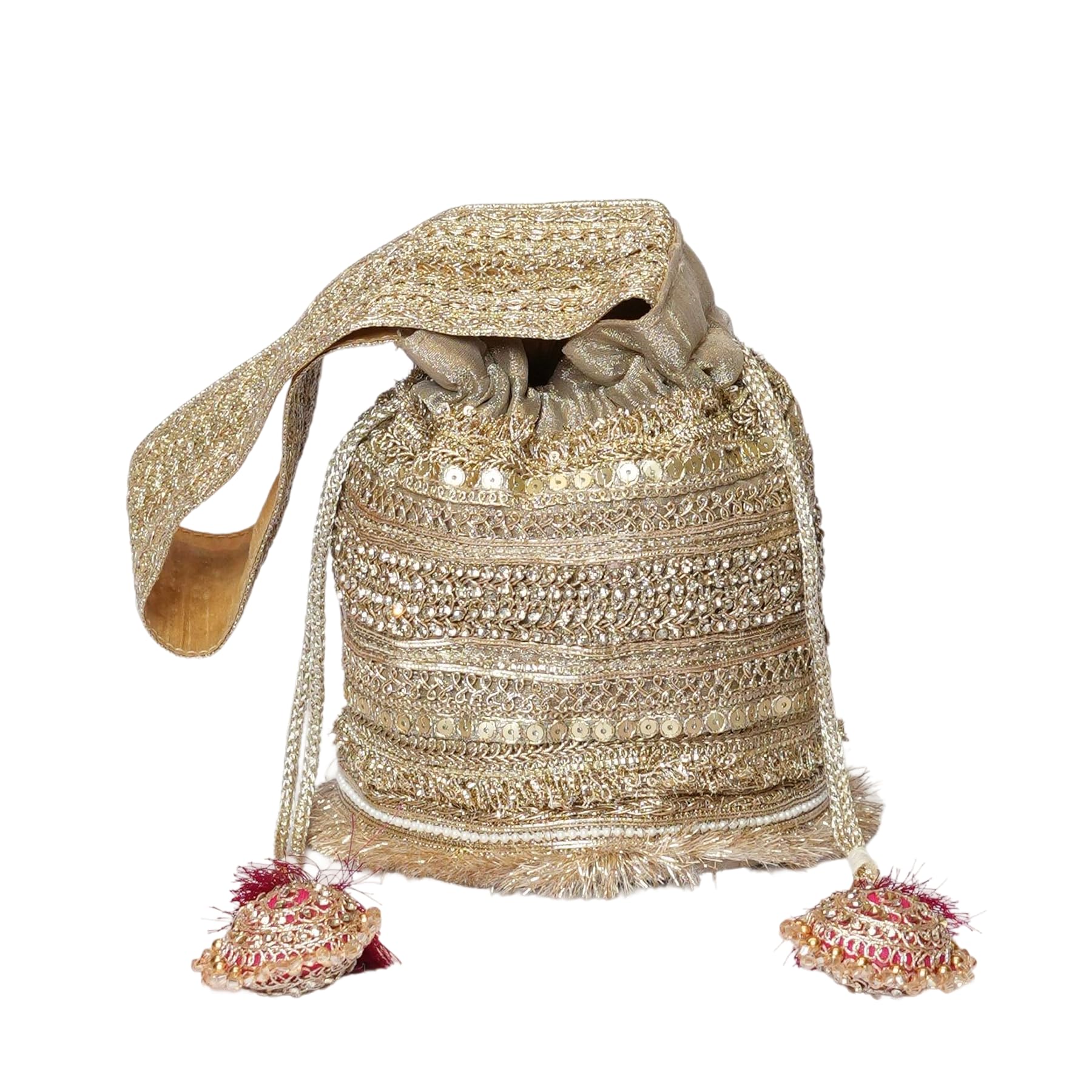Women’s Multilace Potli Bag with Textured Design | Ethnic Handbag for Wedding, Festive & Special Occasions | Golden-image-33