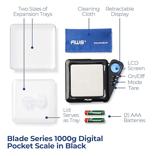 Miniatura 2 de American Weigh Scales Blade Series - Báscula de peso de bolsillo digital de precisión color negro 1000 x 01G BL-22lbs-BLK