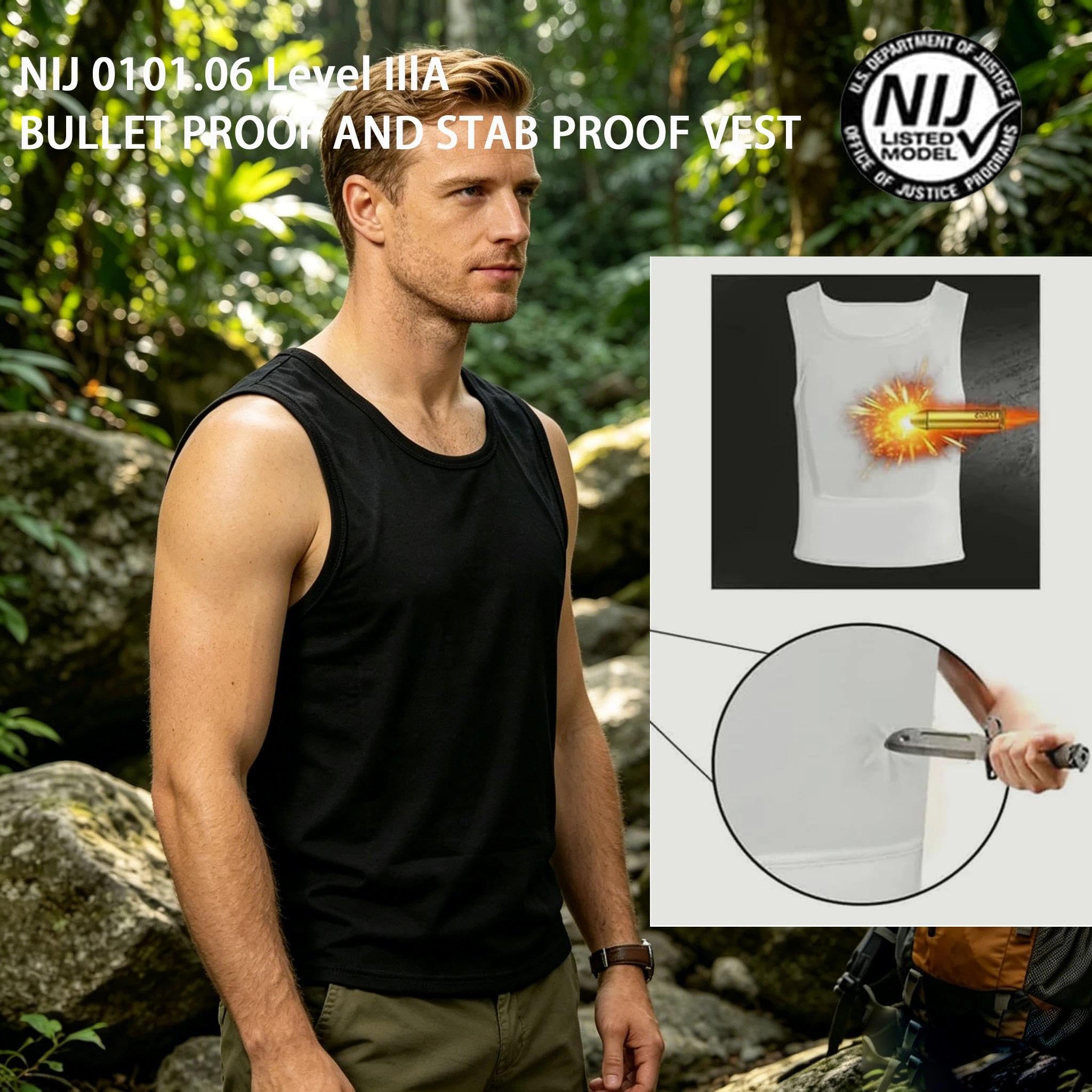 Kugelsichere Weste,Stufe Iiia, Schusssichere Weste Tragbar Super Bequeme, Stichfeste Westen, Leicht, Wasserdicht, Atmungsaktiv Weiches Ballistisches Unterziehshirt Mit Uhmw-Pe Schutz Vorne Hinten